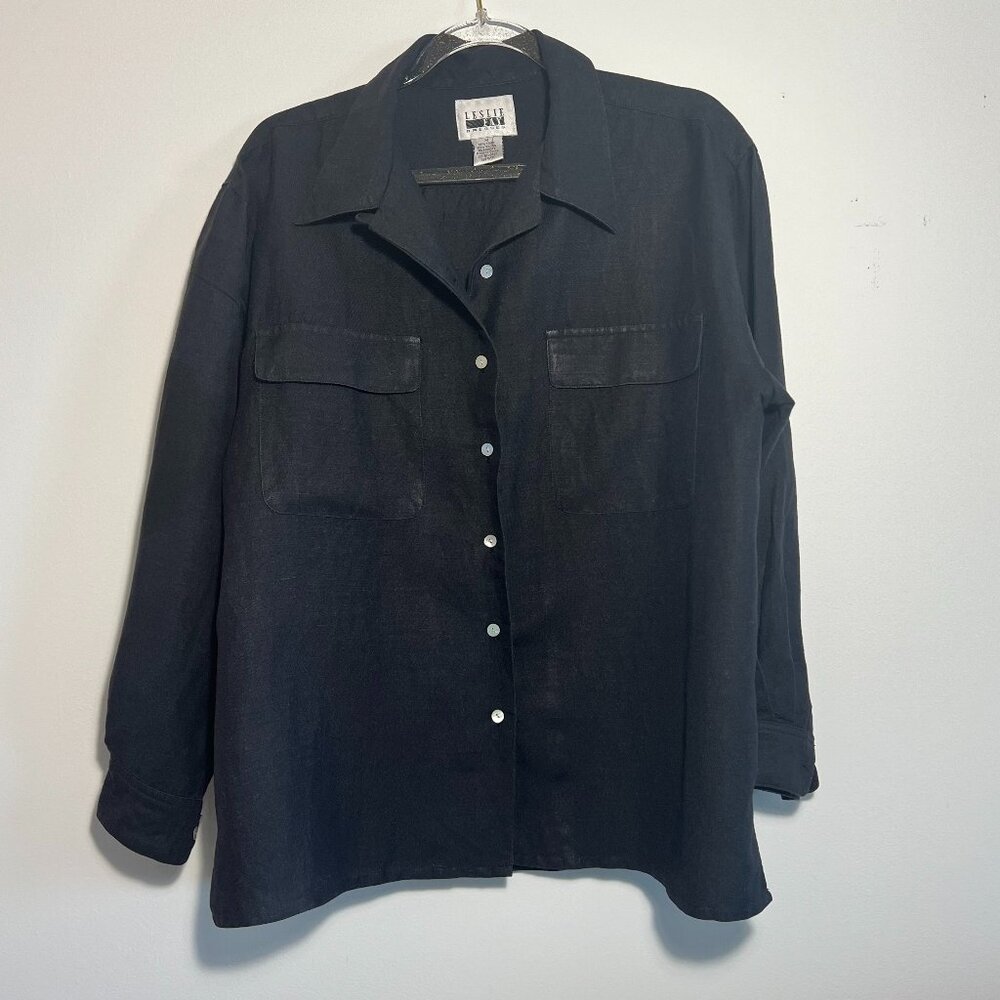 Leslie Fay Dresses Black button down shirt.  Size M